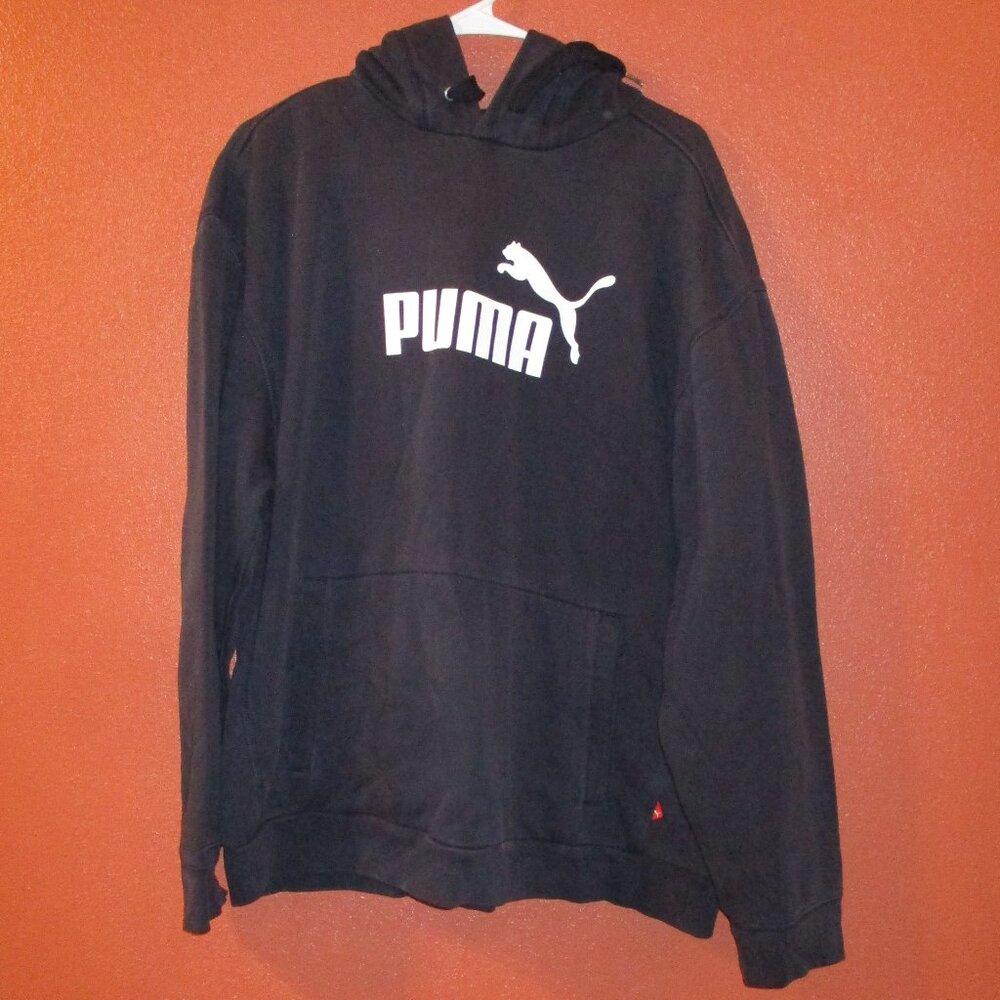 Puma Hoodie Athletics Men Large Black Graphic Cat Long Sleeve Pullover Hoodie